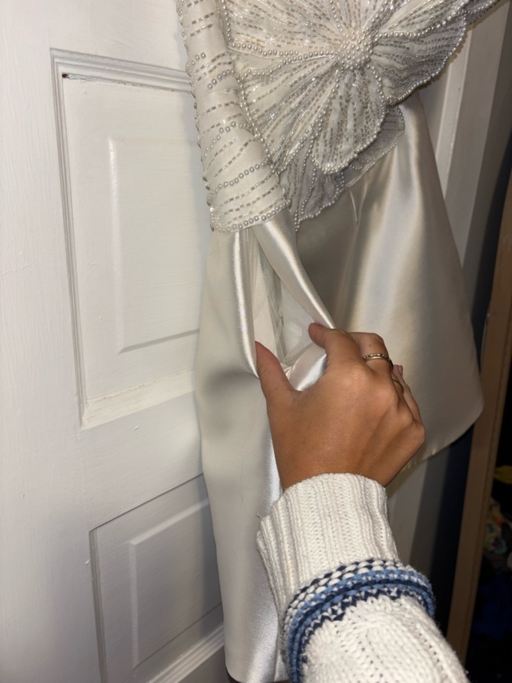 Watters Brie Strapless Embellished Pearl Floral A-Line Mini Dress - Picture 4 of 7